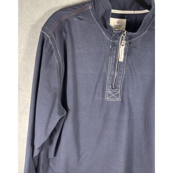 True Grit Sweater Men's Size Large Pullover Quarter Zip Long Sleeve Navy Blue - Picture 6 of 11